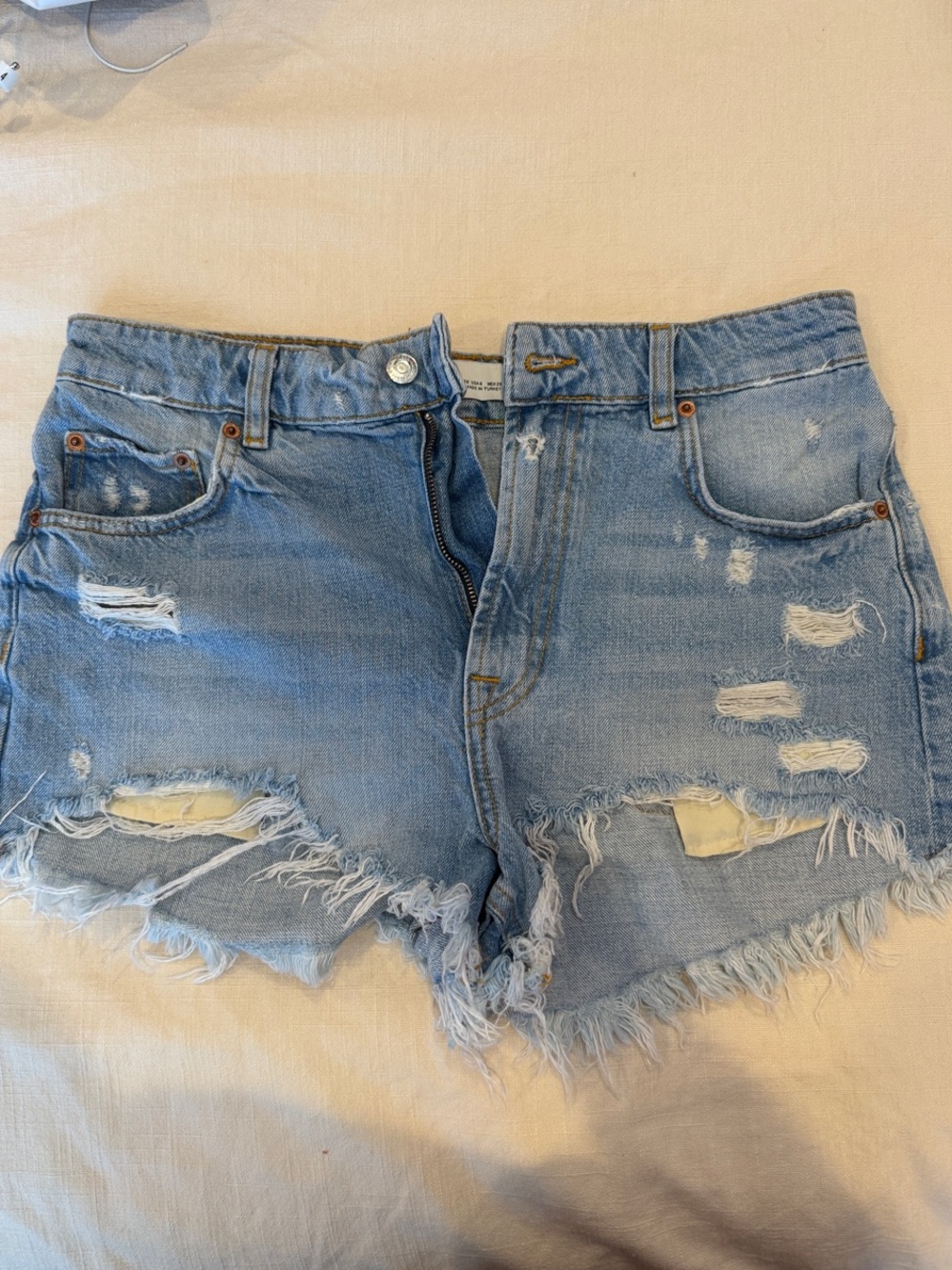 Zara Light Blue Distressed Denim Cutoff Shorts